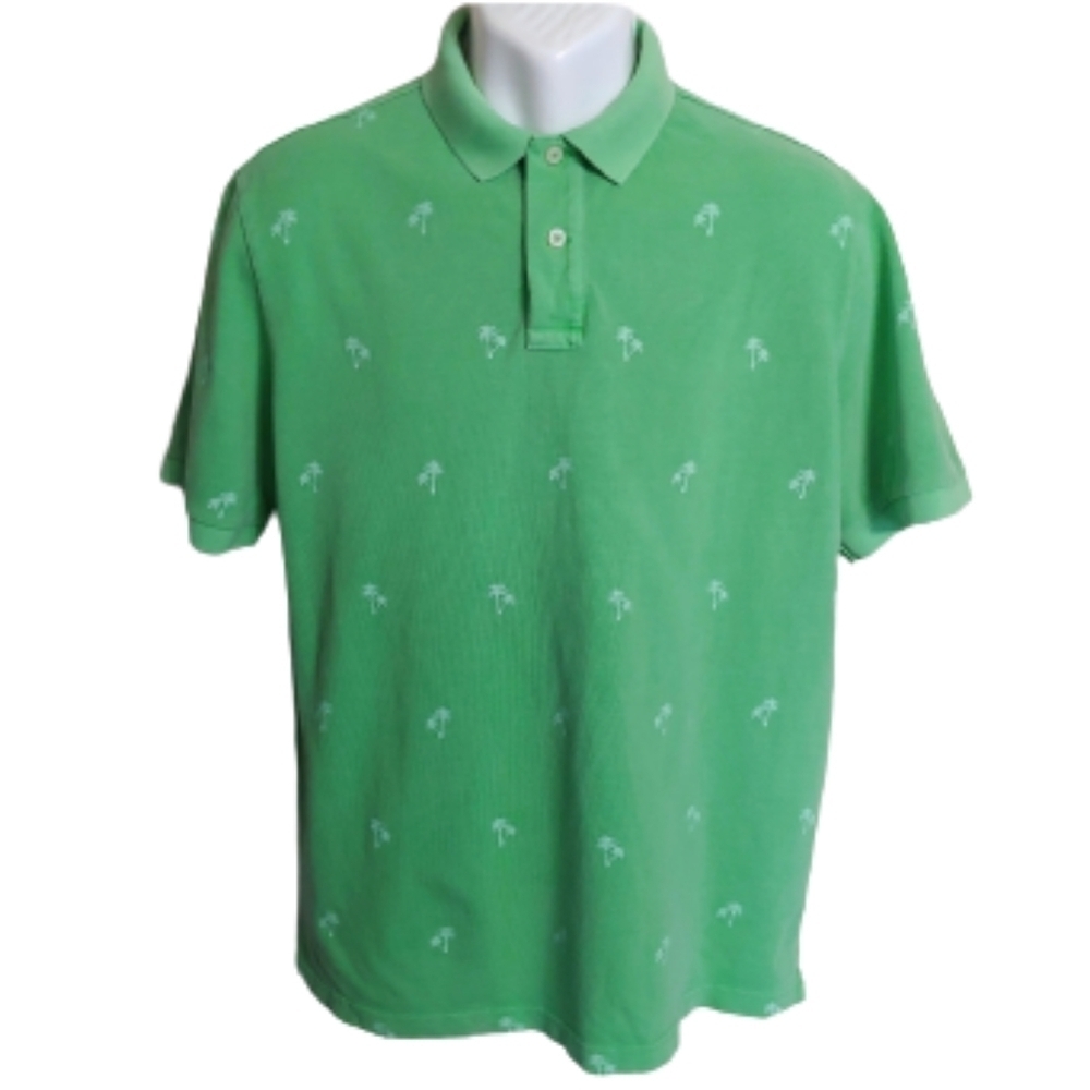 Cremieux Green Palm Tree Print Polo Shirt Size Men's Large